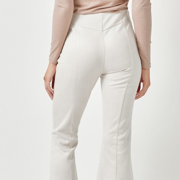 MYSTREE Faux Suede Flare Pants with Front Slit | Soft Ivory SIZE LARGE - Picture 5 of 5